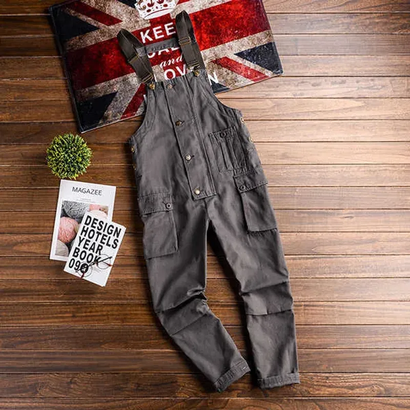 Jeans Sokotoo Herre lommer knapper løse bib-overaller Hiphop-seler jumpsuits Kjeledress T221102_voghion.com