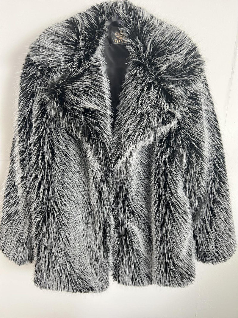 Damenbekleidung, modischer Pelzimitat-Mantel in mittlerer Länge, warme Jacke aus Pelzimitat_voghion.com