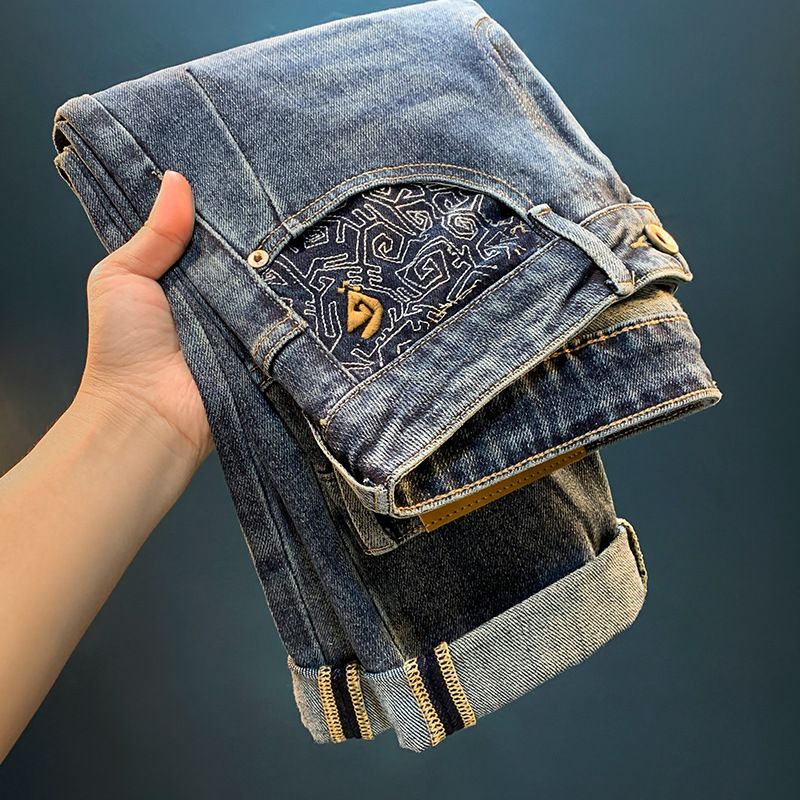 Pánské oblečení Luxusní džíny pro muže Podzimní a zimní Retro Trend Volné Harem Kalhoty Vyšívané Elastické Neformální Pánské Dlouhé Kalhoty_voghion.com