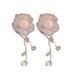 Silver Needle Pink Mesh Flower Pearl Tassel Fashionable Design Sweet Temperament Earrings For Women_voghion.com