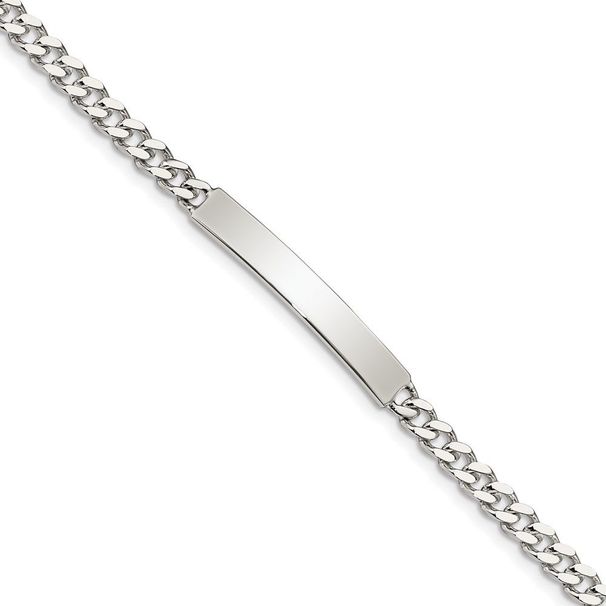 Sterling Silver Polished Engraveable Curb Link ID Bracelet_voghion.com