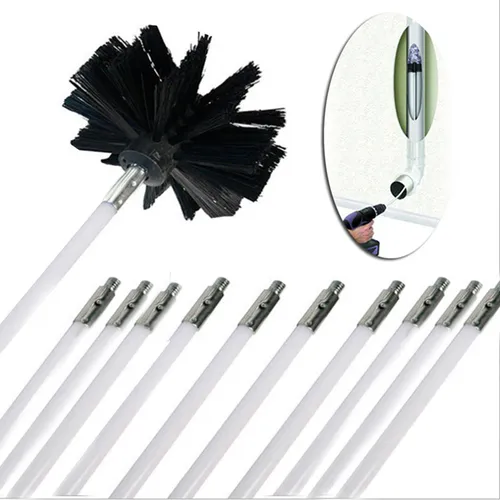 Flexibel 12-Stéck Stäbchen mat 1-Stéck Bürstekapp Kamäinreiniger, Kiefer, Rotatiounskamin, Bënnenwandreinigungsbürste fir Kamäiner, Zougang_voghion.com