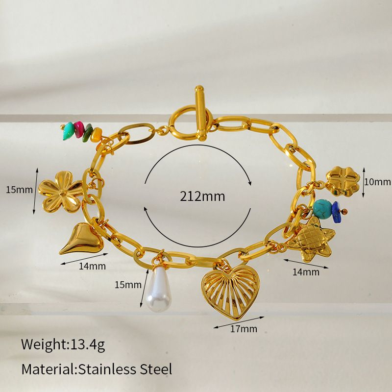 Women’s Jewelry Set Fashion Fashion Flower Love Multi Pendant Bracelet Personality Versatile Cuban Chain Gold Plated Stainless Steel Hand Jewelry_voghion.com