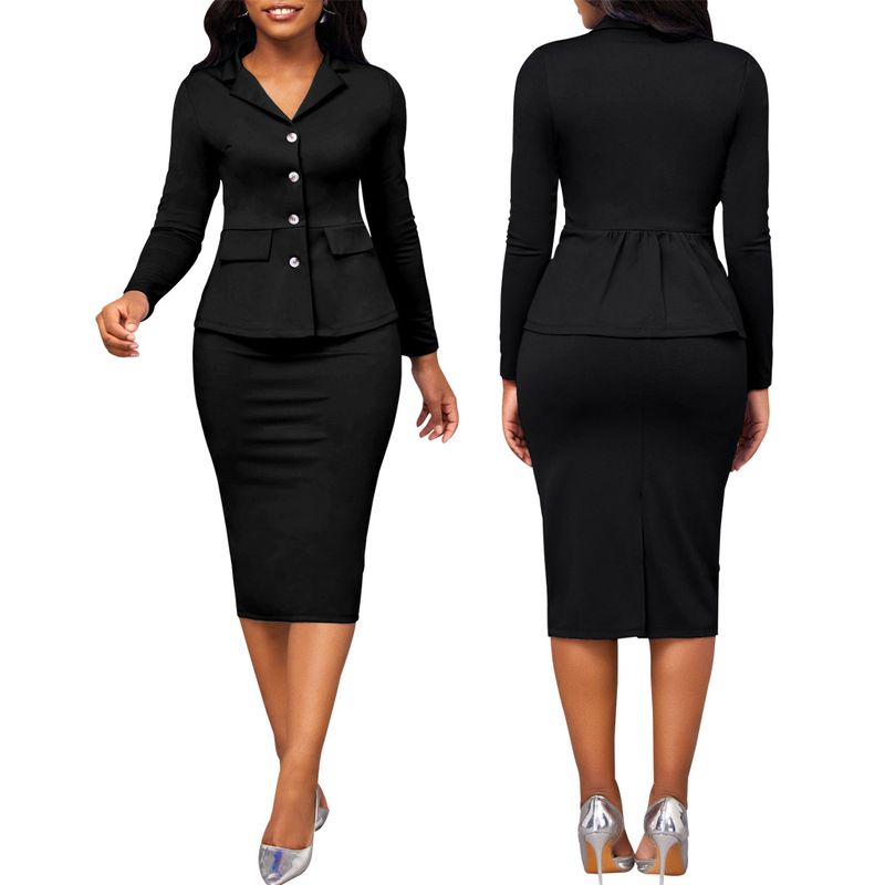 Zweiteiliges Set für Damen, sexy, modisch, einfarbig, langärmelig, weißer Kragen_voghion.com