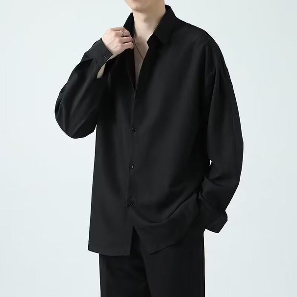 Marchio di moda autunnale a maniche lunghe da uomo nero, versatile e ampio per adolescenti, giacca casual alla moda_voghion.com