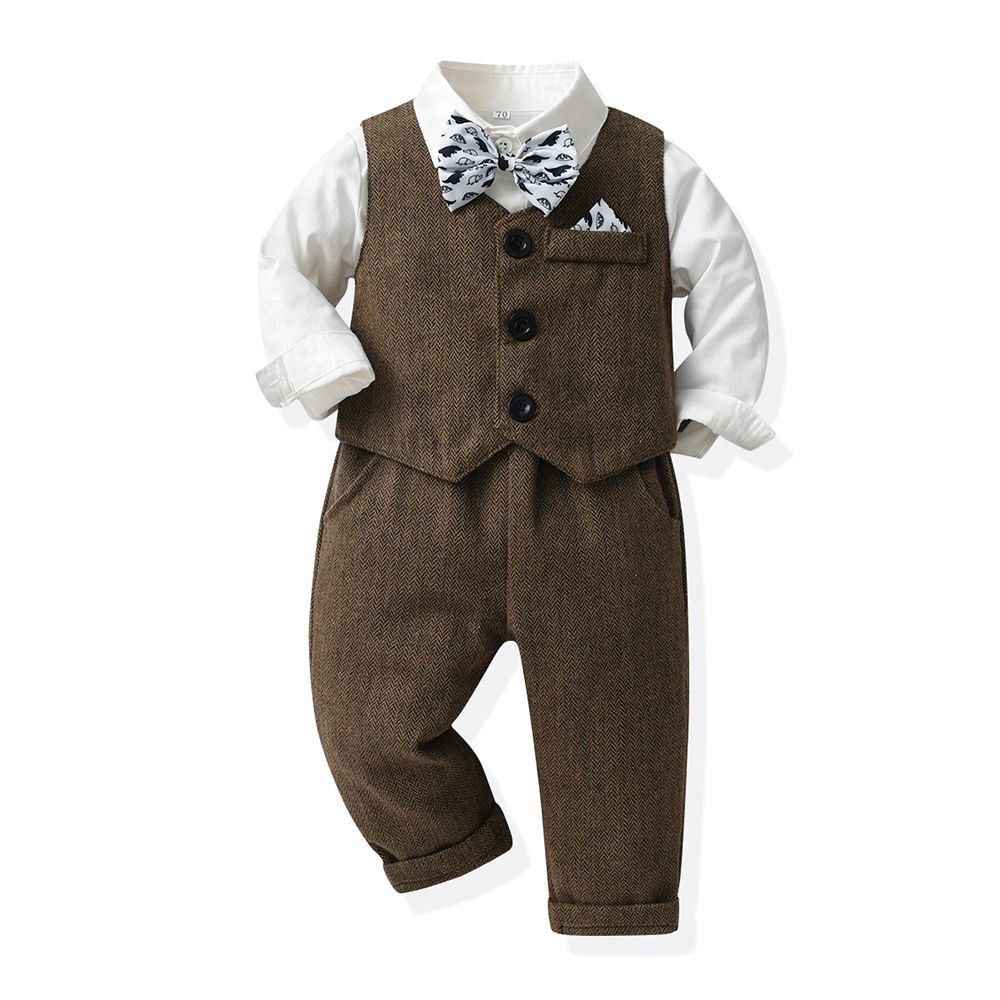 Ropa para niños Traje para niños Chico guapo Chaleco para niña de flores Vestido para niño Bebé Primer cumpleaños Traje para niños medianos y grandes Ropa de primavera_voghion.com
