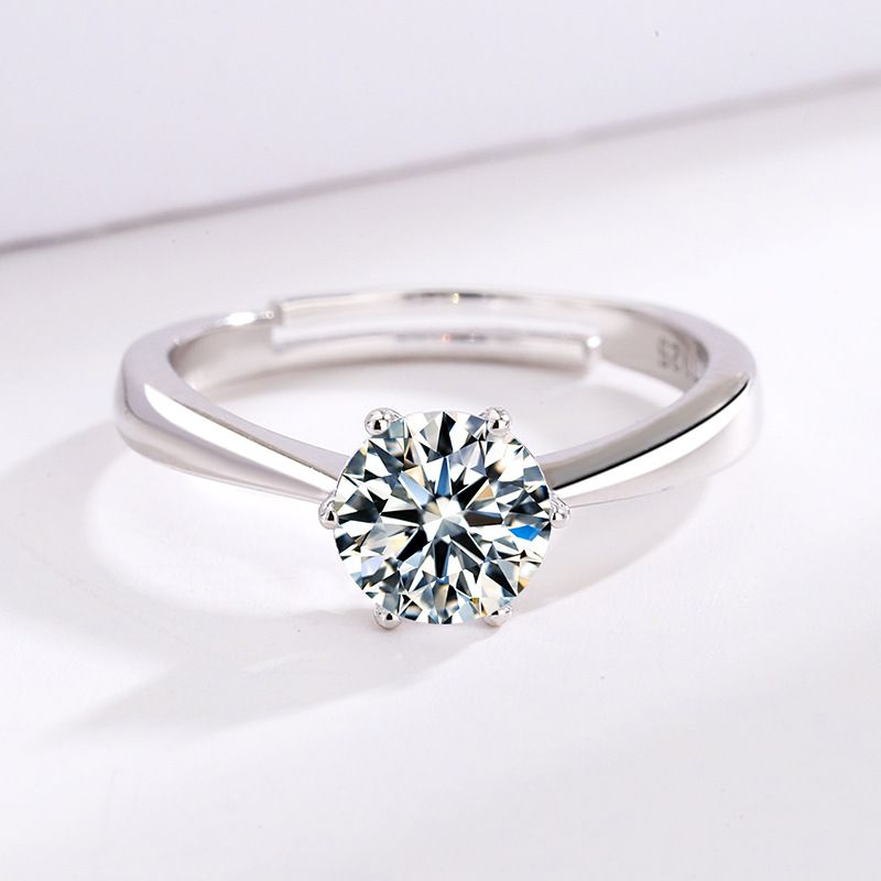 Anello semplice con zirconi a sei punte, elegante e alla moda, in argento, con design coreano e giapponese_voghion.com