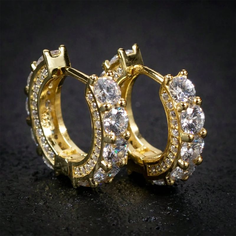 Hip-Hop Style Full Diamond Zircon HipHop Round Earrings Unisex Hoop Jewelry_voghion.com