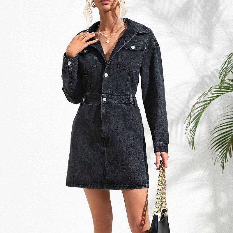 trendy temperament elegant denim dress women's new style_voghion.com