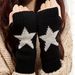 Cute Five-Pointed Star Black For Men And Women Winter Student Writing Simple Knitted Fingerless Warm Gloves Cross-Border_voghion.com