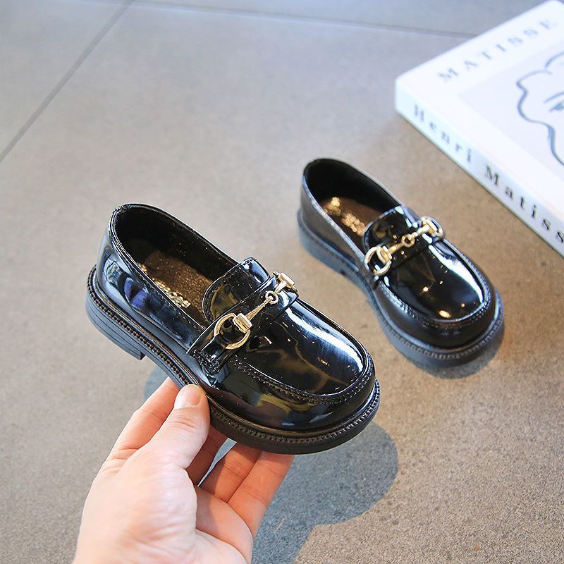 Girls' black performance Spring and Autumn leather top single Soft sole Primary school English style princess children's shoes_voghion.com