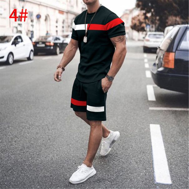 2023 summer fashion trend sports color matching men's short sleeve suit men's casual loose round neck_voghion.com