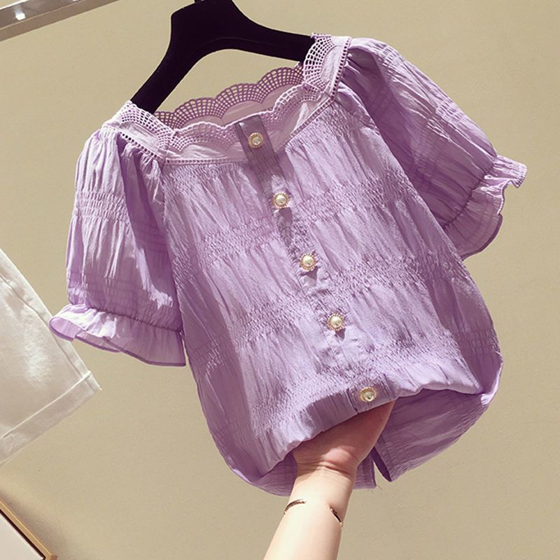 Camicia in chiffon viola dolce dimagrante tutto in uno alla moda da donna_voghion.com