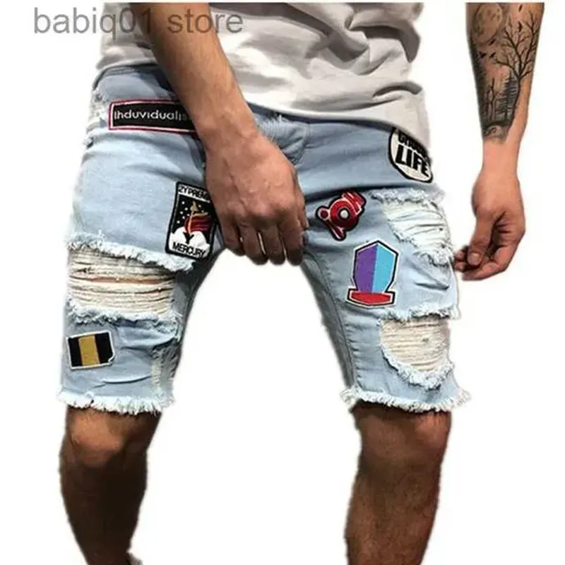 Men's 2021 Men Cotton Distressed Denim Ripped Jeans Casual Pants Summer Male With Pocket Home Shorts Style Size T230502_voghion.com