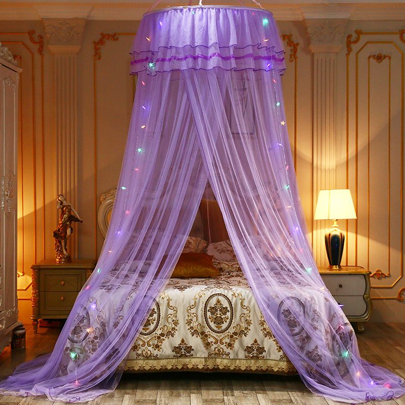 Canopy Mosquito Net For Bed - Elegant Round Ceiling Hanging Princess Bed Canopy With Floor-Length Curtains Breathable Double/Single Size_voghion.com