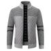 Men's Fleece-Lined Stand Collar Sweater – Winter Warm Zip-Up Knit Jacket With Color Blocking_voghion.com