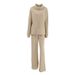 Herfst Winter Khaki Turtleneck Gebreide Trui Voor Vrouwen Eenvoudig Casual Basis Shirt Top Lange Broek Tweedelige Set Dames_voghion.com