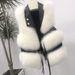 Women's Faux Fur Vest With Notched Collar & Zipper - Chic Short Puffer Jacket For Fall Winter (Khaki/Black/White) - Trendy Streetwear Outerwear_voghion.com