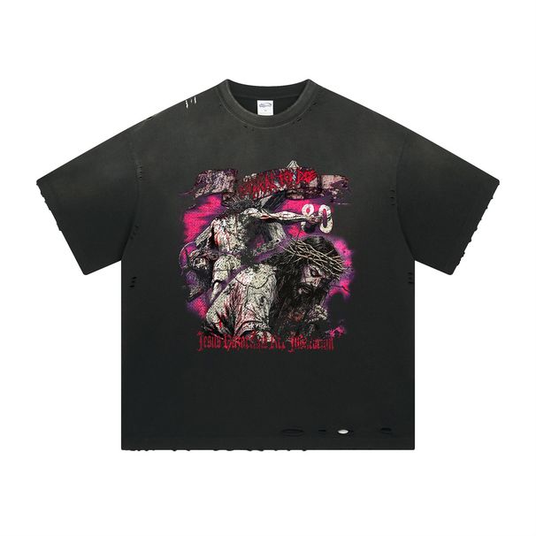 Couple Casual Pure Cotton Loose Washing Water Old Short-sleeved T-shirt For Men And Women_voghion.com