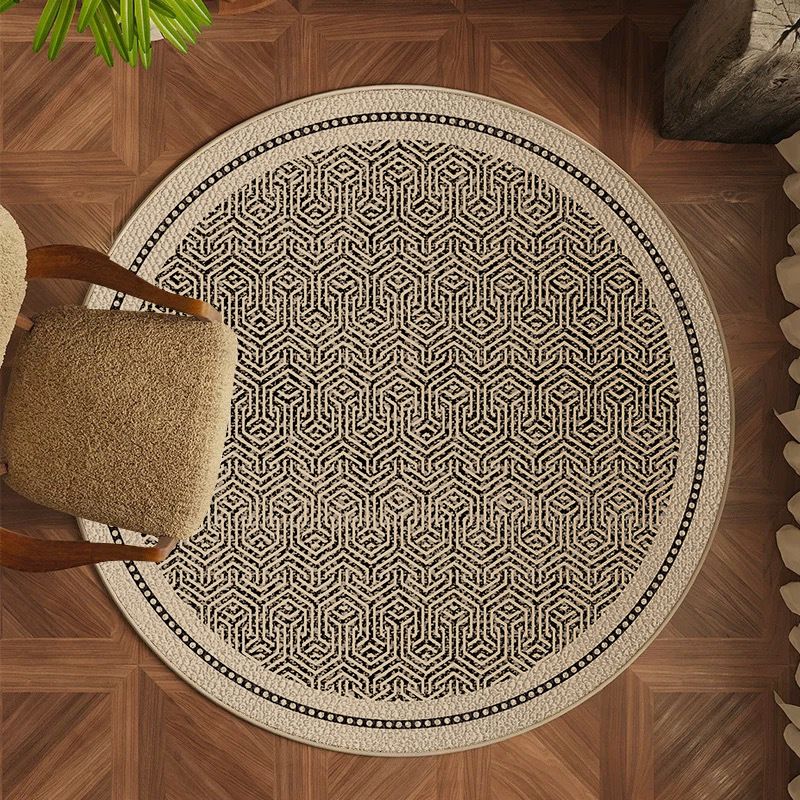 Moderner geometrischer Teppich – Runder Polyester-Bedruckter Teppich für Wohnzimmer und Schlafzimmer, rutschfeste TPR-Rückseite, wasserwaschbar_voghion.com