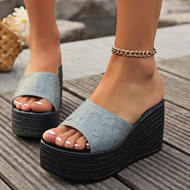 Thick-soled Round One-line Outside To Wear New Summer Wedge Plus Size Women's Fashion Sandals_voghion.com