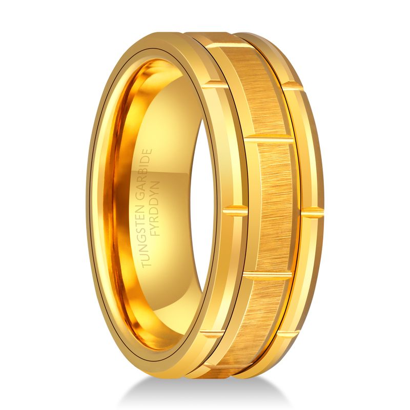 8MM Tungsten Carbide Men/Women Gold Engraved Sandblasted Domed Edge Ring For Wedding Band Lover_voghion.com