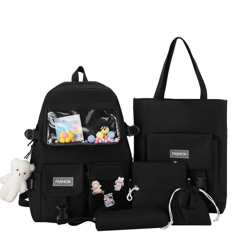 Sacs pour femmes Nouveau sac à dos en toile pour femmes style grande capacité ensemble de cinq pièces sac à dos d'étudiant de couleur contrastée cartable d'école primaire pour femmes_voghion.com