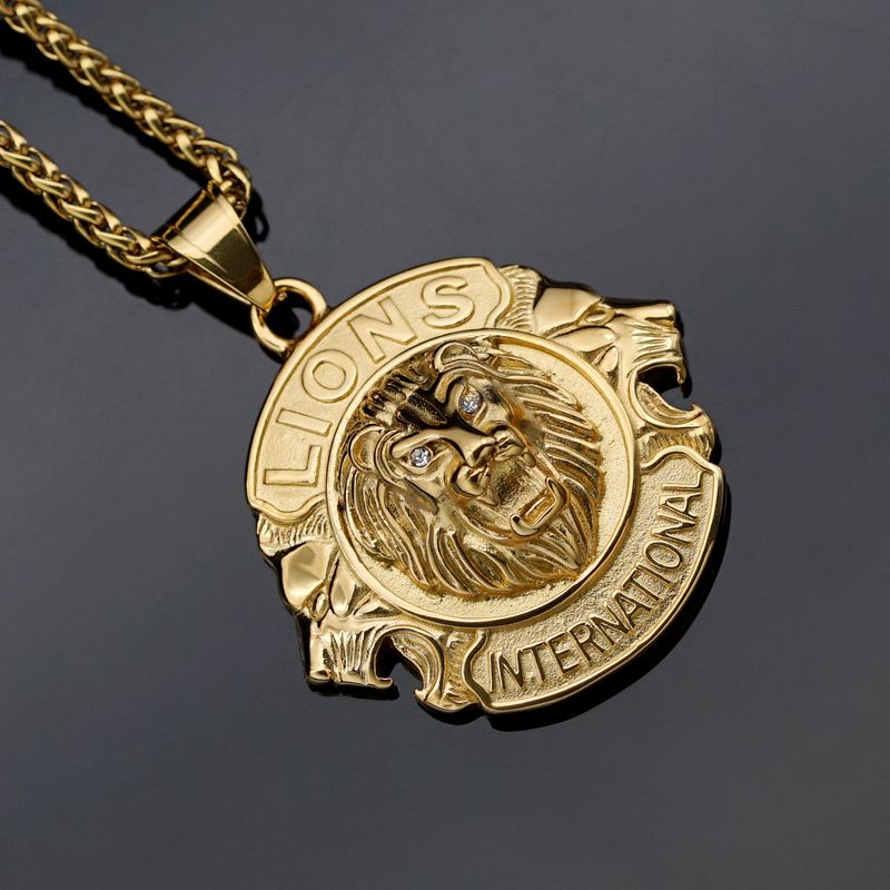 Hip hop accessories stainless steel gold plated lion club lion head pendant_voghion.com