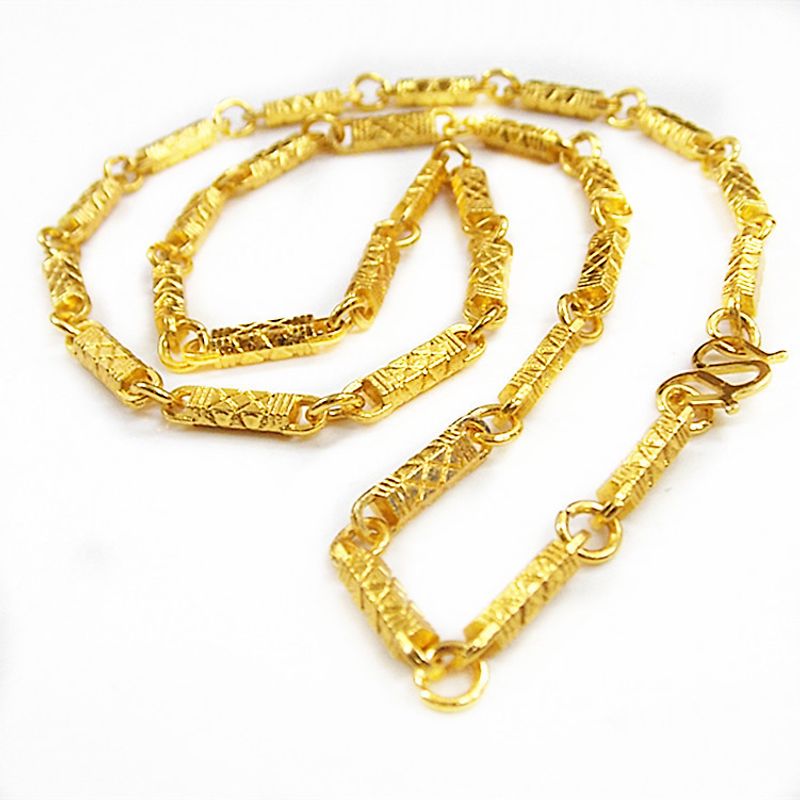 JL046 Copper Gold Plated Men's Clavicle Style Hexagonal Korean And Japanese Fashion Personality Bold Necklace 4mm_voghion.com