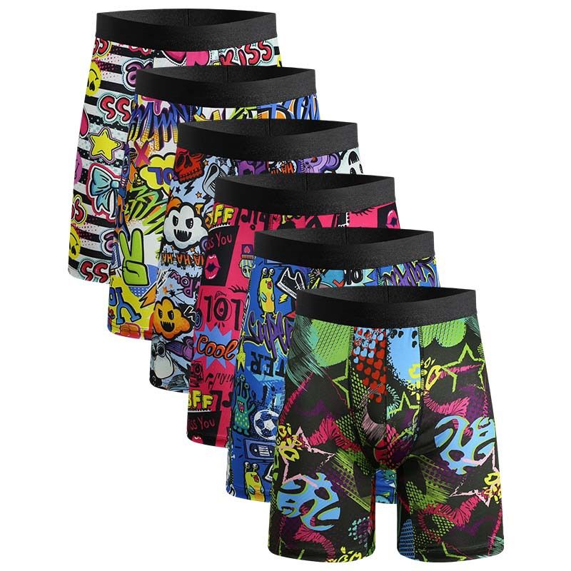 Cuecas boxer masculinas extra longas - Cueca elástica com estampa inovadora e etiqueta de lavagem inglesa, boxers confortáveis de corte longo em tamanhos UE/EUA_voghion.com
