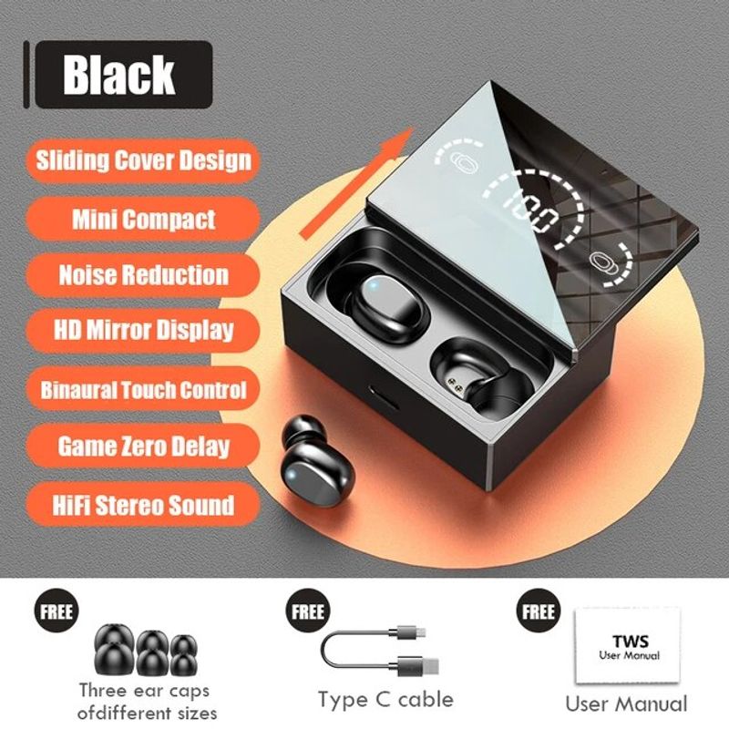  Bluetooth 5.1 kulaklık dokunmatik kontrol kablosuz kulaklık ayna ekran kulaklık spor kulaklık mikrofon gürültü azaltma_voghion.com