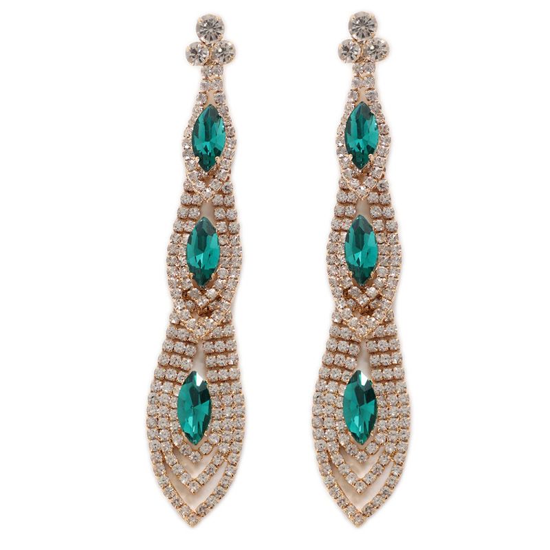 Brincos geométricos longos mais vendidos com diamantes super brilhantes e temperamento de gota de água verde, versáteis_voghion.com