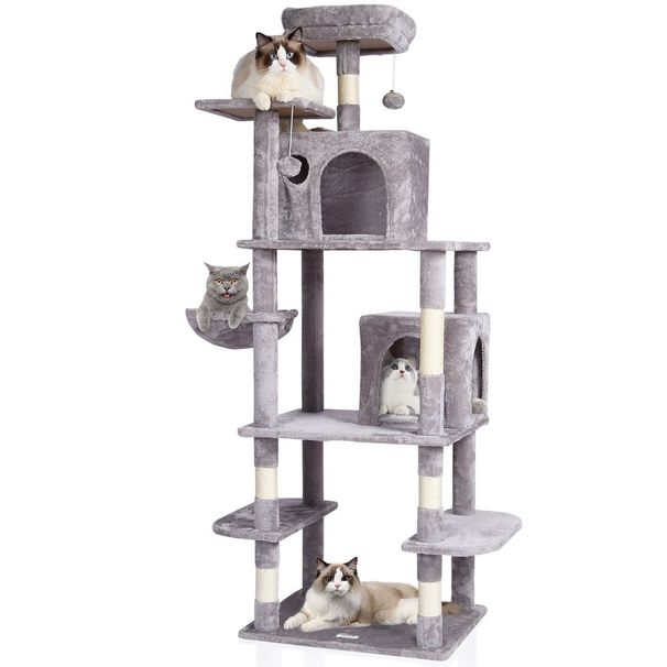 Cat Tree 68.5' Cat Tower With Cat Condos Sisal Scratching Post Light Grey_voghion.com