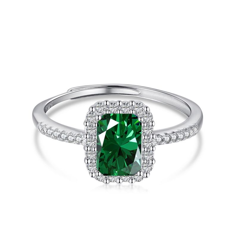 Anello aperto regolabile di lusso, leggero, semplice e alla moda, in argento Sterling S per donna, zircone colorato rettangolare_voghion.com