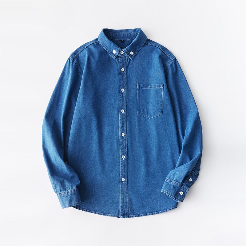 Foreign trade Spring and Autumn pure cotton washed denim shirt long sleeved trendy versatile men's work shirt Japanese casual jacket_voghion.com