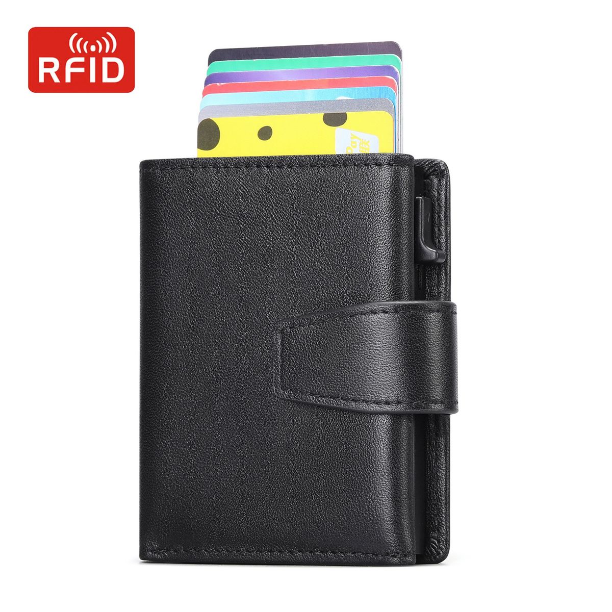 Porte-monnaie et porte-clés pour homme en cuir véritable RFID, multifonction, antivol, brosse, portefeuille en métal de grande capacité, porte-cartes en métal_voghion.com