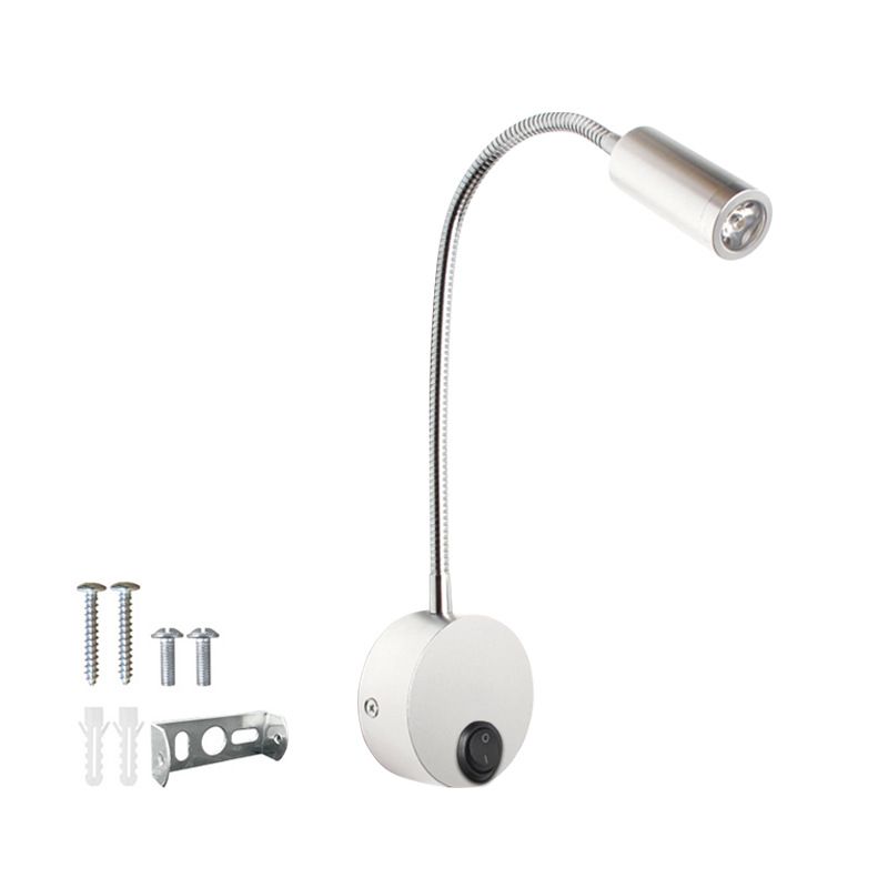 Foco de manguera LED, foco de cuello de cisne de 3 W, lámpara de pared de hotel de 220 V, lámpara de noche, lámpara de lectura de serpiente de 12 a 24 V_voghion.com