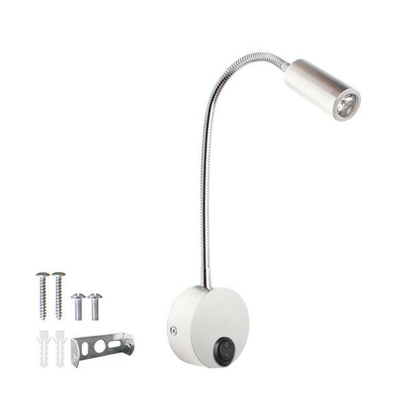 Foco de manguera LED, foco de cuello de cisne de 3 W, lámpara de pared de hotel de 220 V, lámpara de noche, lámpara de lectura de serpiente de 12 a 24 V_voghion.com