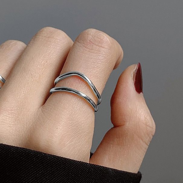 Doppellagiger, geometrischer Wellenlinien-Ring, verstellbar, elegant, minimalistisch, gestapelt, für den Zeigefinger_voghion.com