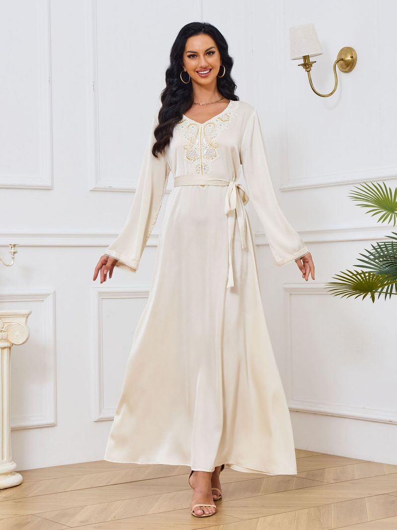 Muslimische Robe für Damen, neues, perlenbesetztes Temperament, schmales Kleid_voghion.com