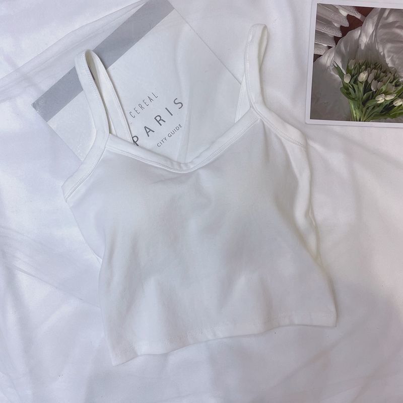 Intimo da donna, estivo, hot girl, tinta unita, casual, semplice, top a tubo, anti-esposizione, con cuscinetto per il petto, bretelle, copertura della pancia, senza maniche, top interno_voghion.com