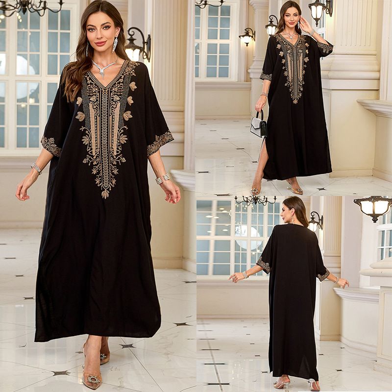 Cotton Embroidered Beach Cover-Up Dress – Boho Sun Protection Kaftan With Floral Detailing, Lightweight Resort Wear For Swimsuits (One Size)​_voghion.com