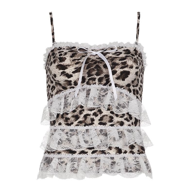 Damenbekleidung Hot Girl Leopardenmuster Camisole Sommer Retro Sexy Slim Bow Top_voghion.com