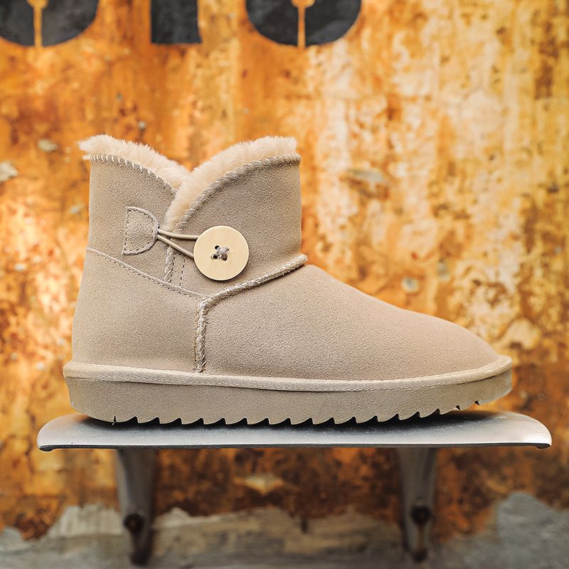 Botas de neve femininas australianas Bailey Dun, pele de carneiro e lã integradas, estilo britânico, com pelo curto até o joelho, para inverno_voghion.com