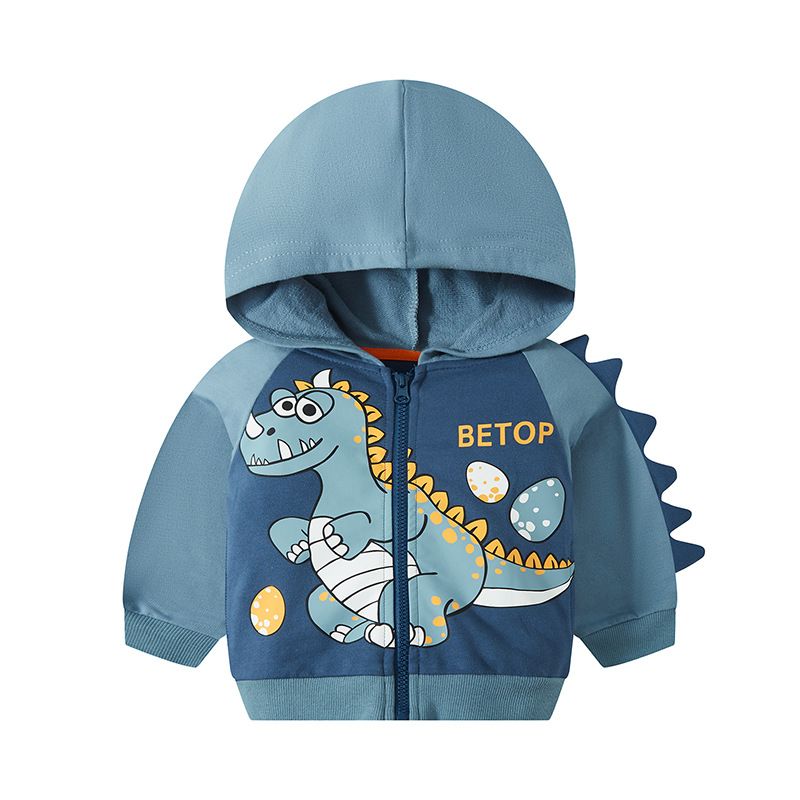 Boys Dinosaur Print Hoodie Zipper Shirt For Kids Hoodie Coat Middle Kids Spring_voghion.com
