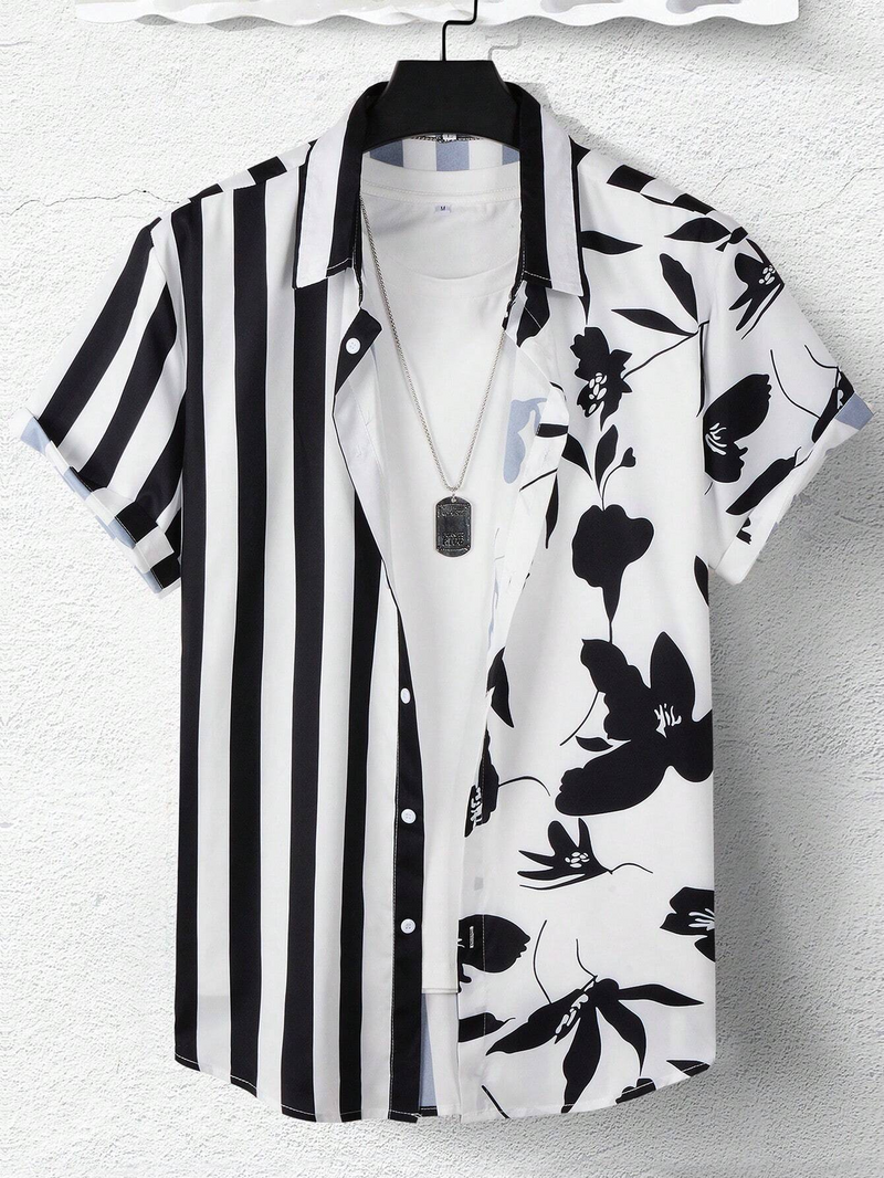 Chemises hawaïennes à manches courtes pour hommes, à la mode, à motifs floraux et à rayures, vêtements d'été décontractés_voghion.com