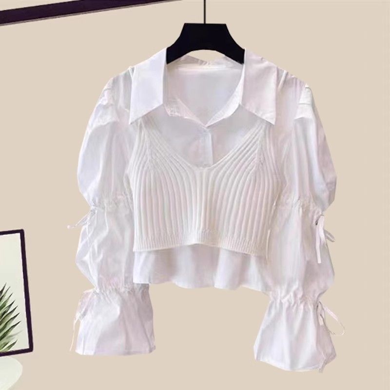Abbigliamento da donna primaverile, elegante, completo camicia, pantaloni svasati aderenti_voghion.com