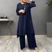 Elegante completo musulmano in due pezzi con camicetta a maniche lunghe e pantaloni a gamba larga – Moda modesta per le donne (cachi, oliva, blu navy, anguria)_voghion.com