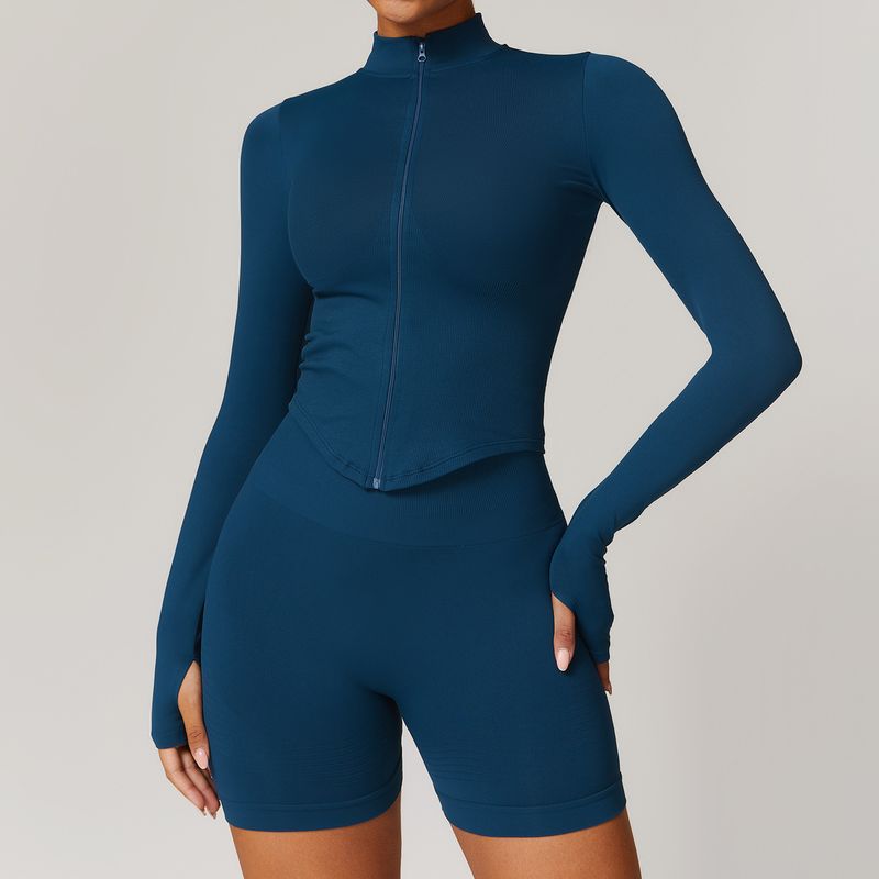 Roupas femininas com gola alta e zíper, jaqueta de ioga de manga comprida, justa, de secagem rápida, para atividades ao ar livre, tops esportivos_voghion.com