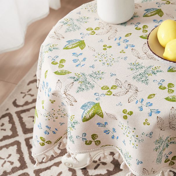 Tischdecke aus Poly-Baumwolle mit grünen Blättern – Rechteckige Tischdecke im skandinavischen Stil für Ess- und Couchtische | Hitzebeständig, rutschfest und staubabweisend_voghion.com